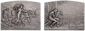 FRANCE, Agriculture, 1906, a plated bronze plaque by C.-P. G.-A. Pillet, Ceres accompanying two bullocks ploughing...