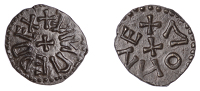 Kings of Northumbria, Eanred (808-41), Phase II Styca, gp Ciii, struck by Monne, +eanred rex around small cross,...
