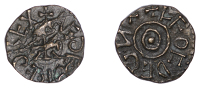 Kings of Northumbria, Æthelred II, First Reign, Styca, Gp Ai, struck by Leofthegn, +aejelrej rex around cross...
