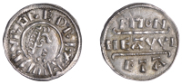 Kings of Mercia, Burgred, Penny, Phase IIb [V2/D], struck by the moneyer Heawulf, draped and diademed bust right,...
