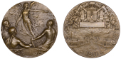 BELGIUM, Exposition Charleroi, 1911, a bronze medal by A. Mauquoy, winged figure of Genius holding a palm-branch,...