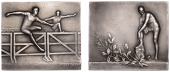 FRANCE, Haies-Sport [Hurdling], c. 1920, a plated bronze award plaque by A. Méry, two male athletes racing over...
