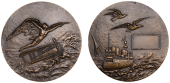 FRANCE, Hydro-Aéroplane, 1913, a bronze award medal by Françoise Montagny, Icarus flying to right over biplane...