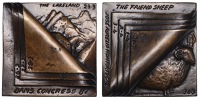 ENGLAND, Diary, 1987, a square cast bronze plaque by J.M. Aurelio for the British Art Medal Society, mountain peaks...