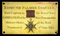 The Westminster Abbey Chapel Stall Plate of Captain Edmund Palmer, Royal Navy, who commanded the Hebrus at the...