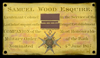 The Westminster Abbey Chapel Stall Plate of Lieutenant-Colonel Samuel Wood, Bengal Native Infantry, whose...