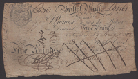 Bristol New Bank, for Ames, Bright, Cave, Daniel, Ames & Ballard, £5, 9 August 1817, serial number B5761, Ballard...