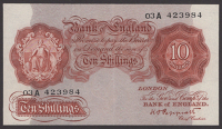 Bank of England, Kenneth O. Peppiatt, replacement 10 shillings, 25 October 1948, serial number 03A 423984, very fine...