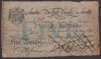 Bristol New Bank, for Ames, Bright, Cave, Daniel, Ames & Bright, £5, 14 August 1820, serial number A1063, Bright...