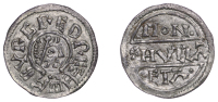 Kings of Mercia, Burgred, Penny, Phase IIb [V4/A], struck by the moneyer Hussa, draped and diademed bust right,...