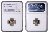 Rhodesia, Republic (1970-1978), Proof 2 1/2 Cents, 1970, Pretoria (KM 11). As struck, rare [Graded by NGC as PF 67...