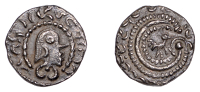 Early Anglo-Saxon Period, Secondary series O, type 38, bust right, in inner beaded circle, snub nose descending from...