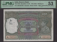 Reserve Bank of India, 100 Rupees, Karachi, ND (1944), serial number A/96 927165, Deshmukh signature, staple holes...