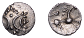 British Iron Age, ICENI, Ecen (c. AD 10-43), silver Half Unit, Mini Stick Horse type, back to back open crescents...