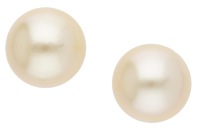 A pair of cultured pearl ear studs retailed by De Vroomen, the cultured pearls of pale golden tint, measuring...