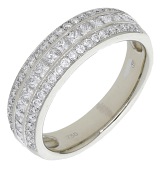An 18ct gold and diamond dress ring, the tapered band set to the front with three rows of brilliant and princess-cut...
