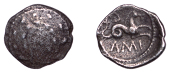 British Iron Age, CANTII, Amminus (c. AD 30-40), silver Unit, Amminus Hippocamp type, [a] inside circle within...