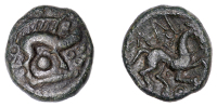 British Iron Age, GALLO-BELGIC, Ambiani, Uncertain ruler, bronze Unit, boar standing right, ladder-like bristles,...