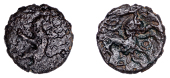 British Iron Age, CANTII, Uninscribed issues, bronze Unit, Sandwich Five Tails type, boar standing left, rev. horse...