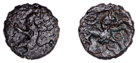 British Iron Age, CANTII, Uninscribed issues, bronze Unit, Sandwich Five Tails type, boar standing left, rev. horse...