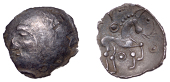 British Iron Age, ICENI, Uninscribed issues, silver Unit, Mossop Proto Head type, trace of male head left, large...