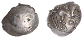 British Iron Age, ICENI, Uninscribed issues, silver Unit, Mossop Proto Head type, trace of male head left, rev....