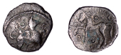 British Iron Age, CANTII, Dubnovellaunos (c. 25 BC - AD 5), silver Unit, Winged Beast type, Griffin standing right,...