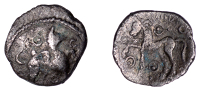 British Iron Age, CANTII, Dubnovellaunos (c. 25 BC - AD 5), silver Unit, Winged Beast type, Griffin standing right,...