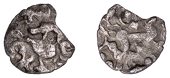 British Iron Age, NORTH EAST THAMES, Uninscribed issues, silver Unit, Broadoak Boars type, two opposed boars...