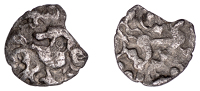 British Iron Age, NORTH EAST THAMES, Uninscribed issues, silver Unit, Broadoak Boars type, two opposed boars...