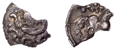 British Iron Age, TRINOVANTES, Uninscribed issues, silver Unit, Dolphin Curls type, head left, wearing headband with...