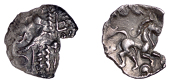 British Iron Age, NORTH EAST THAMES, Uninscribed issues, silver Unit, Colchester Wreaths type, crossed wreaths, rev....