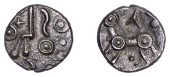 British Iron Age, DOBUNNI, Eisu (c. AD 20-43), silver Unit, Arrowhead type, head right, pellet-in-ring for eye,...