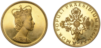 Visit of Elizabeth II to Germany, 1965, a .980 gold medal by the Munich Mint, crowned bust right, rev. foliate of...