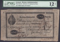 Bank of Ireland, £1, 5 June 1824, serial number 4460, manuscript signature, vignettes of Hibernia at top left,...