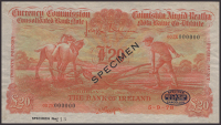 Currency Commission, Bank of Ireland, colour trial in orange for £20, 5 September 1978 (fictitious date), serial...