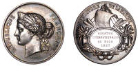 FRANCE, République française, c. 1870, a silver award medal by J,-A. Barre adapted for the Ministère de la...