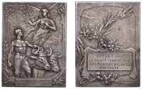 FRANCE, Agriculture, 1908, an Art Nouveau plated bronze award plaque by É.-P. Blin, adapted for the Société...