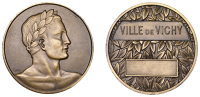 FRANCE, Ville de Vichy, c. 1930, an Art Déco bronze award medal by J.-M. Camus, laureate head of a male athlete to...
