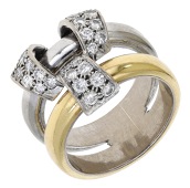 A diamond dress ring, the bicolour bands interwoven with stylised ribbons pavé-set with brilliant-cut diamonds,...