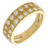 A diamond half eternity ring, the tapered band set to the front with two rows of brilliant-cut diamonds, between...