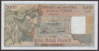Banque de l’Algerie et du Tunisie, 5000 Francs, 30 May 1951, serial number J.816 609, pinholes at left, otherwise...