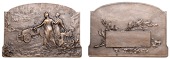 FRANCE, Automobile, 1906, an Art Nouveau bronze award plaque by M.-A.-L. Coudray, two robed females standing to...