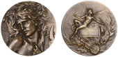 FRANCE, Orphée, 1899, an Art Nouveau bronze award medal by M.-A.-L. Coudray, head of Orpheus to left, holding lyre,...