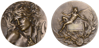 FRANCE, Orphée, 1899, an Art Nouveau bronze award medal by M.-A.-L. Coudray, head of Orpheus to left, holding lyre,...