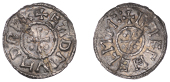 Kings of East Anglia, Eadmund (855-70), Penny, struck at Ipswich(?) by the moneyer Baeghelm, cross patée with...