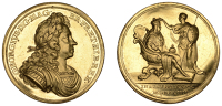 George I, Coronation, 1714, a gold medal by J. Croker, laureate bust right, rev. Britannia crowning King, 34mm,...