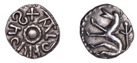 Kings of Northumbria, Aldfrith (685-705), Sceatta or Penny, aldfridus around rosette, rev. lion or beast bounding...