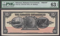 Bahamas Government, obverse and reverse proofs for the 10 Shillings, 1919 (ND 1922), no serial numbers, no...