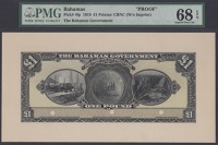 Bahamas Government, obverse and reverse proofs for the £1, 1919 (ND 1922), no serial number, no signatures, the...